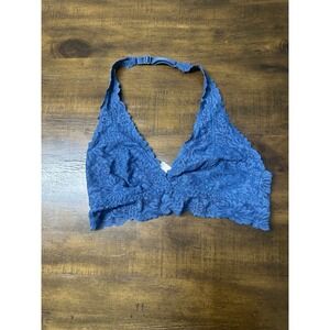 Victoria's Secret PINK Blue Floral Lace Halter Bralette Wireless Unlined Medium‎